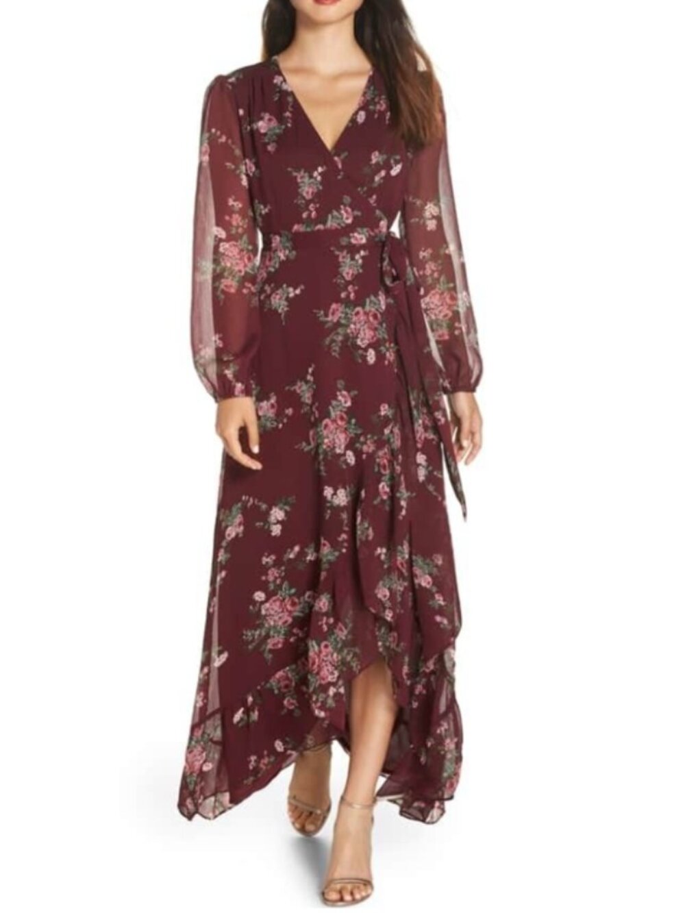 WAYF Meryl Floral Wrap High-Low Dress – Size L